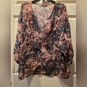 Floral V-Neck Blouse - Multicolor